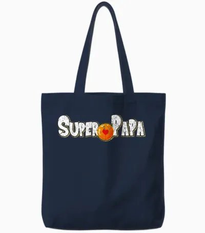 Super Papa for Papa Cool and Geek Fan of Anime and Manga T-Shirt, Black, S Tote Bags - Navy