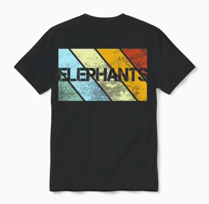 Elephant Retro Unisex T-Shirt in Black