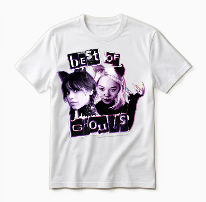 Wednesday Best of Ghouls Wednesday & Enid Vintage Unisex T-Shirt in White