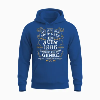 Vintage Cadeau D'anniversaire 40 Ans Nés En Juin 1986 Unisex Hoodie - Royal