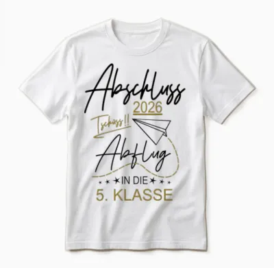 Abschluss Grundschule 2026 Lustiger Spruch Abflug Motive Fun Unisex T-Shirt - White