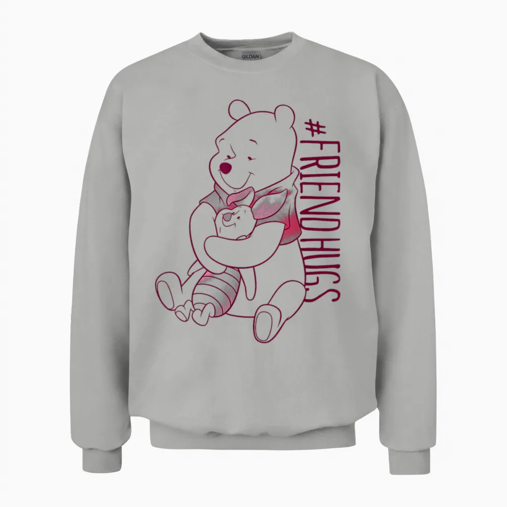 Disney Winnie the Pooh Piglet the Pooh Friend Hugs T-Shirt, White, S Unisex Sweatshirt in Ash