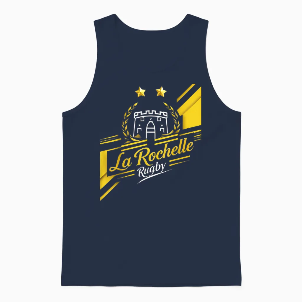 La Rochelle 2 Stars Rugby Supporter Rochelais Gift T-Shirt, Black, S Unisex Tank Top in Navy