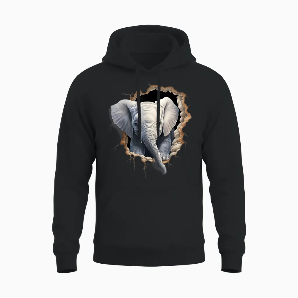 Elefanten-Wandmotiv Kunstwerk Tierwelt Afrikanische Tierliebhaber Unisex Hoodie in Black