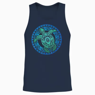 Hawaiian Turtle Tribal Polynesian Sun Hawaiian Maori Unisex Tank Top - Navy