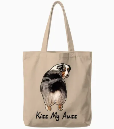 Funny Miniature Australian Shepherd Kiss My Auss Mini Aussie Tote Bags - Natural