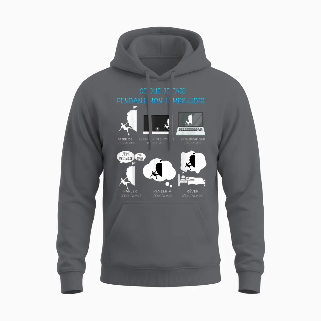 Climbing Mountain Climber Free Time Humour Man Woman T-Shirt, Black, S Unisex Hoodie in Charcoal