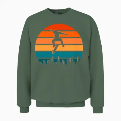 Boy Skater Retro Skateboarding Unisex Sweatshirt - Military Green