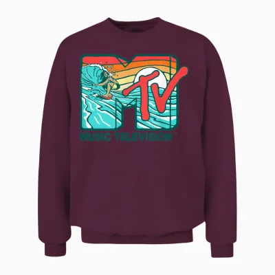 Mademark X Mtv - Mtv Catch a Wave Mtv Surfer Logo Retro Graphic Unisex Sweatshirt - Maroon