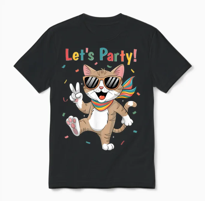 Katze Let's Party Outfit Damen Herren Junge Mädchen Katzen Unisex T-Shirt in Black