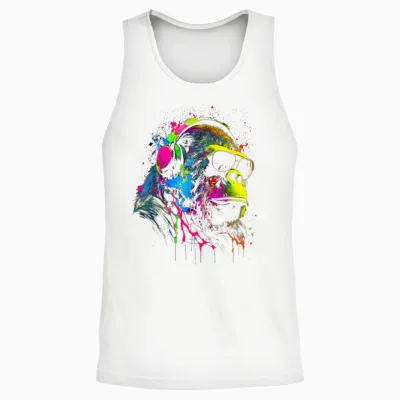Monkey Dj with Headphones & Sunglasses Party Gorilla T-Shirt, Black Unisex Tank Top - White