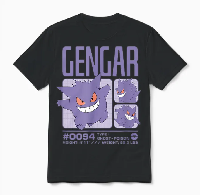 Pokémon - Gengar Pastel Stats Grid Unisex T-Shirt in Black