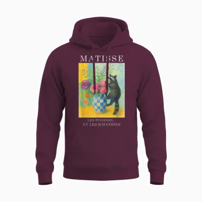 Matisse with Raccoon, Famous Art Painting, Aesthetic Art Unisex Hoodie - Maroon