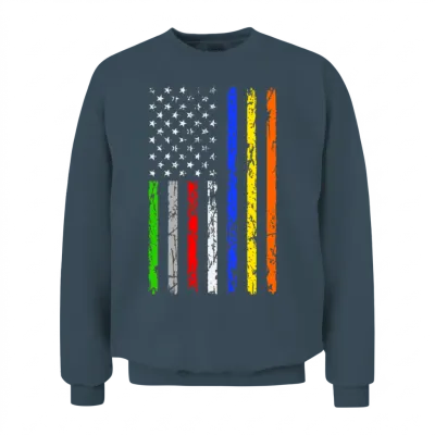Thin Blue Red Green Gray Yellow American Flag Te Unisex Sweatshirt - Dark Heather
