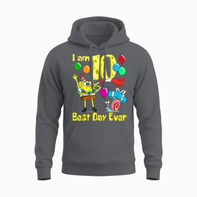 Mademark X Spongebob Squarepants - Spongebob I Am 10 Years Old Birthday Party Unisex Hoodie - Charcoal