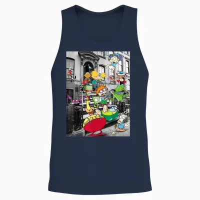 Nickelodeon Classic Nicktoons Hanging on Stoop Unisex Tank Top - Navy