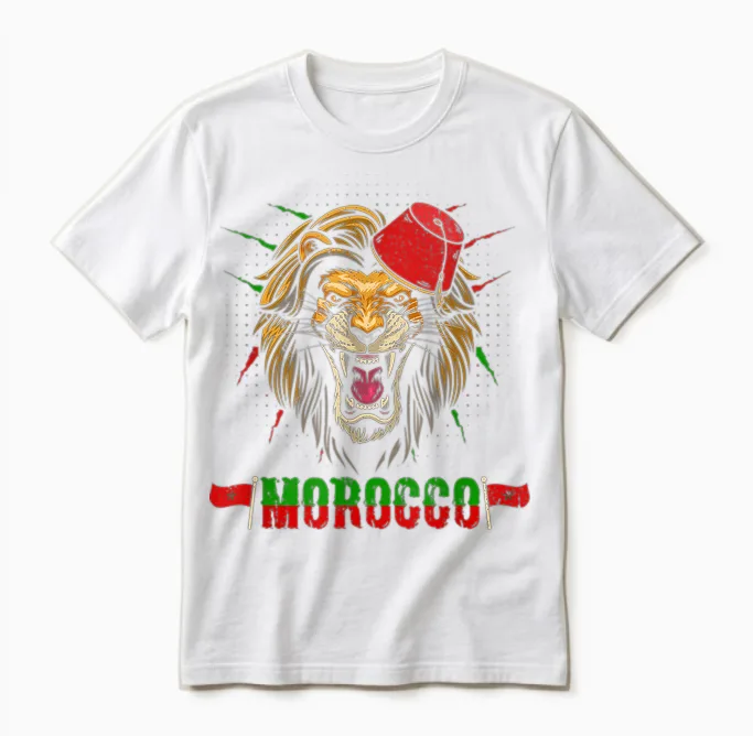 Drapeau Du Maroc Avec Chapeau Lion Marocain Unisex T-Shirt in White