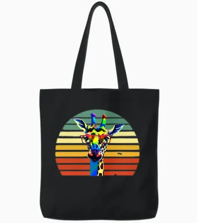 Giraffe Retro Colorful Tote Bags - Black