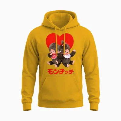 Monchhichi Valentine's Day Cute Little Fluffy Duo Unisex Hoodie - Gold