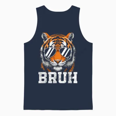 Bruh Tiger Graphic Tee Men Toddler Boys Animal Kids Tiger Unisex Tank Top - Navy