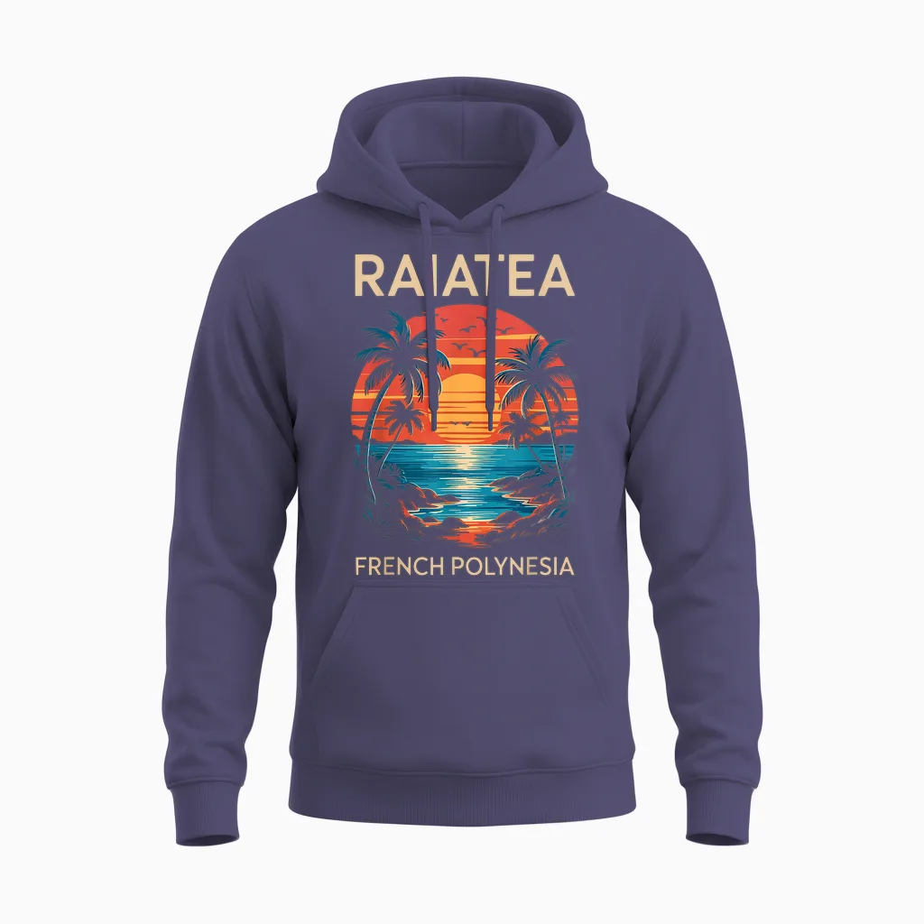 Coucher De Soleil Tropical Et Palmiers, Fun Raiatea Polynésie Française Unisex Hoodie in Heather Sport Dark Navy