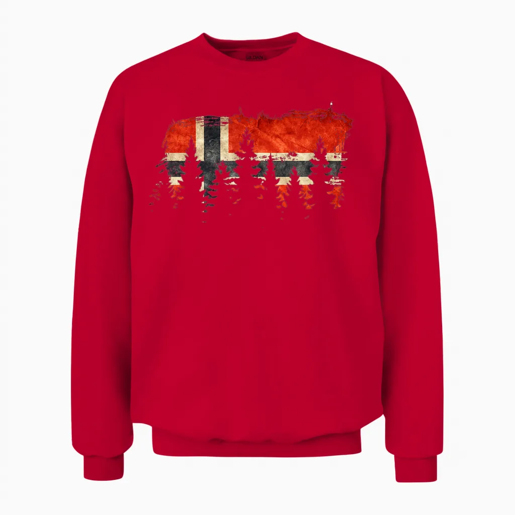 Mountain Nature Norway Flag Scandinavia Norway T-Shirt, Black Unisex Sweatshirt in Red