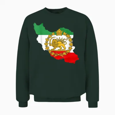 Persian Lion, Iran Map, Iranian Flag, Lion & Sun Unisex Sweatshirt - Forest