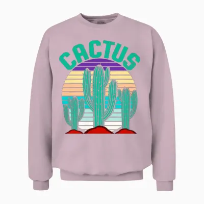 Retro Cactus Sunset Active Unisex Sweatshirt - Light Pink