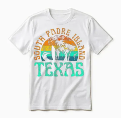 South Padre Island Texas Beach Surfer Girl Retro Unisex T-Shirt - White