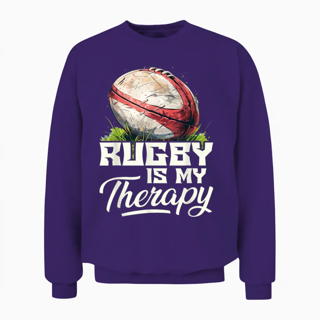 Rugby Is My Therapy Rugby T-Shirt, Black Unisex Sweatshirt in Purple