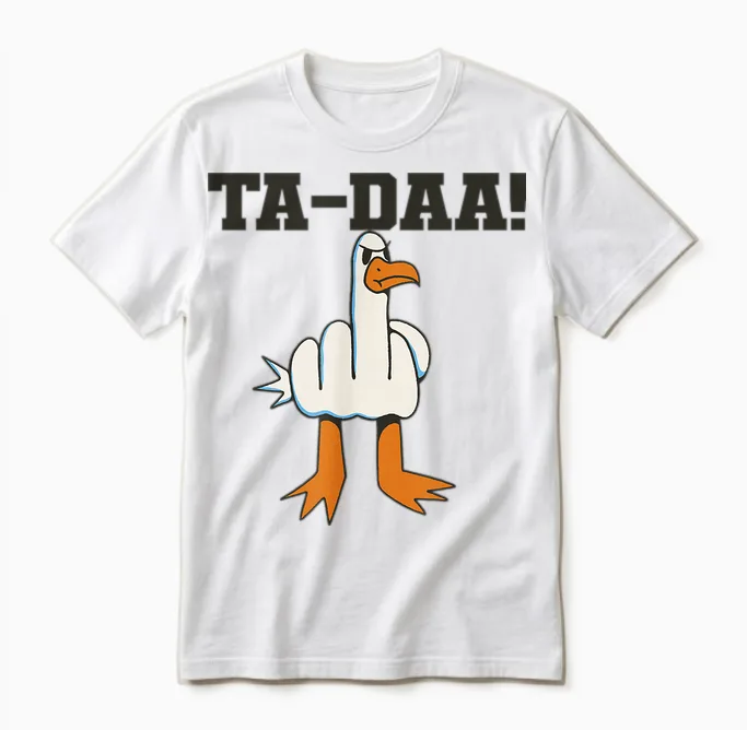 Möwe Mittelfinger Stinkefinger Frech Süß Unisex T-Shirt in White
