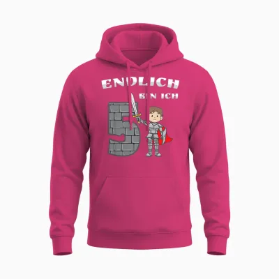 Children's Little Knight Boy 5th Birthday Finally 5 Years Knight's Castle T-Shirt, Blue Unisex Hoodie - Heliconia