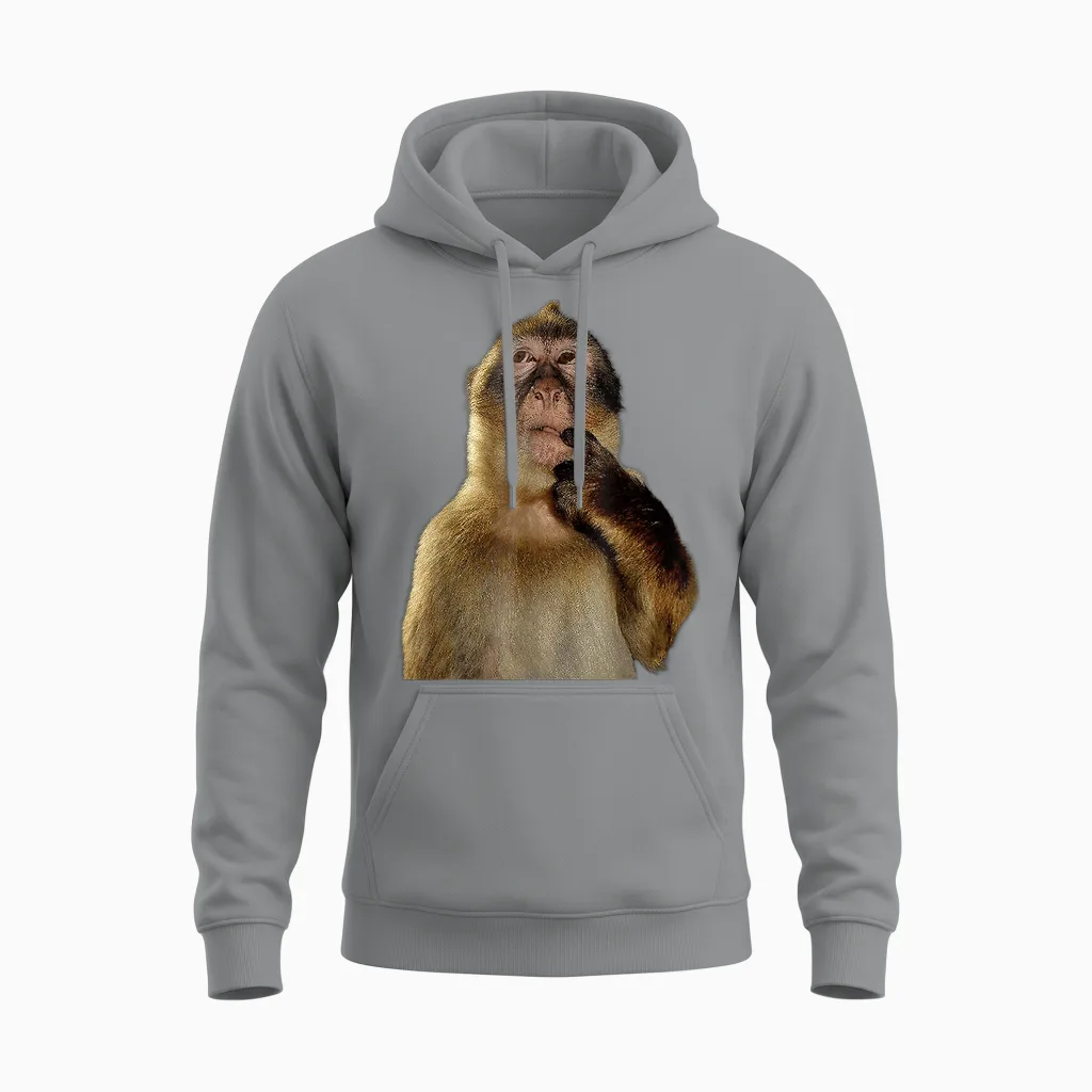 Thinking Monkey Funny Meme Cute Unisex Hoodie in Sport Grey