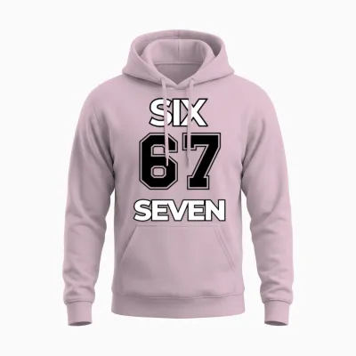 Six Seven Meme Funny of the Fluffy Kid 67 Trend Unisex Hoodie - Light Pink