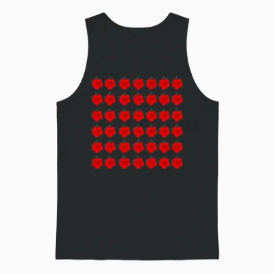 Retro Red Floral Pattern Unisex Tank Top - Black