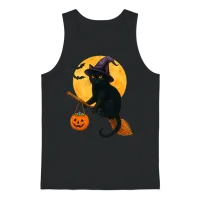 Cat Witch Hat Pumpkin Halloween Unisex Tank Top - Black – 1