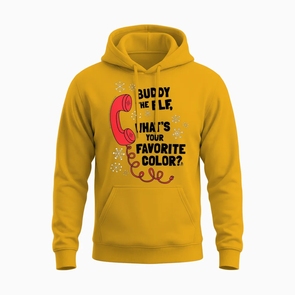 Elf What's Your Favorite Color? Phone Funny Christmas Unisex Hoodie in Gold