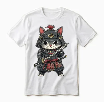 Chat Samouraï Japonais, Guerrier, Anime Et Kawaii, Chaton Ninja T-Shirt Haut De Gamme Unisex T-Shirt - White