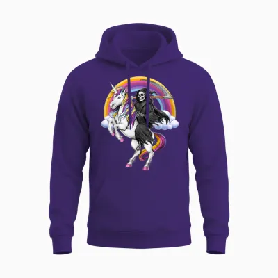 Skeleton Large Grim Reaper Riding Unicorn Halloween Unisex Hoodie - Purple
