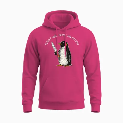 Flight Was Never an Option Funny Penguin with Knife Unisex Hoodie - Heliconia