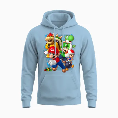 Nintendo Super Mario Luigi Bowser Spray Paint Unisex Hoodie - Light Blue
