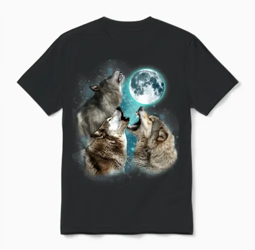 3 Wolf Moon Howling Wolf Head Funny Wolves for Men Women Unisex T-Shirt in Black