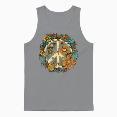 Hippie Daisy Peace Sign Retro Flower Sunflower Unisex Tank Top - Sport Grey