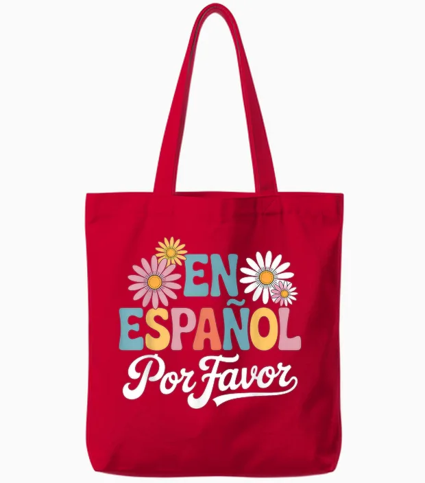 En Español Por Favor Spanish Teacher Tote Bags in Red