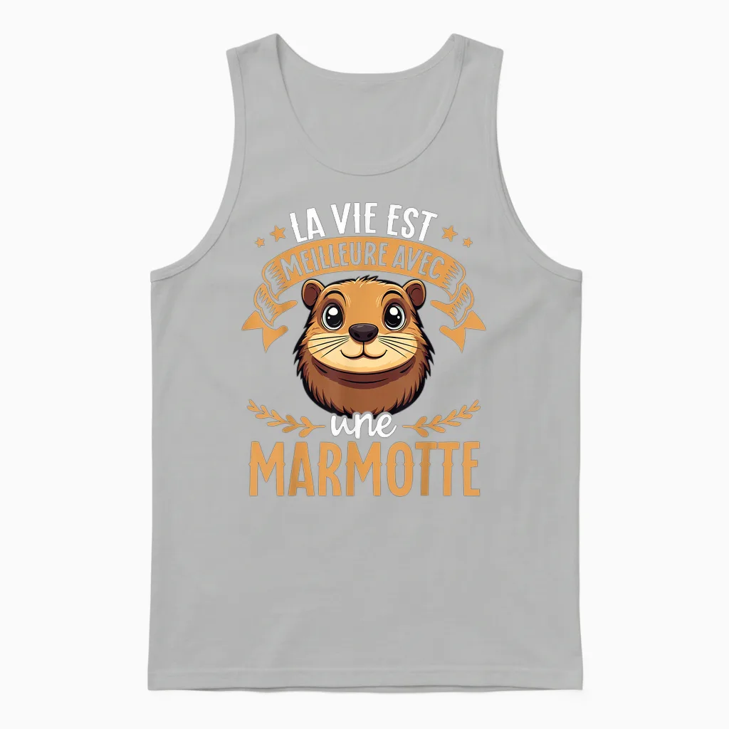 Je M'en Fous Je Suis Une Marmot - Sweet Marmot T-Shirt, Black, S Unisex Tank Top in Ash
