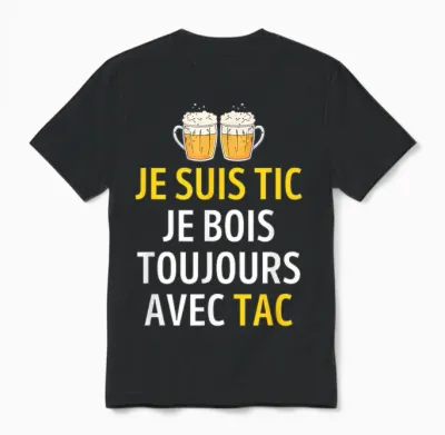 Je Suis Tic Je Bois Toujours Avec Tac - Assorted Humour Beer Unisex T-Shirt - Black