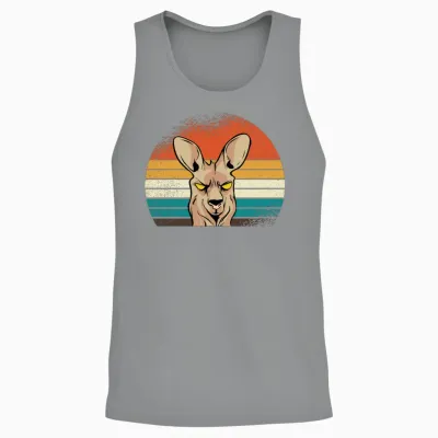 Kangaroo in Retro Sunset Unisex Tank Top - Sport Grey