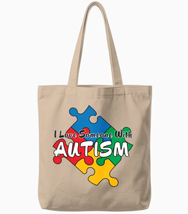I Love Someone with Autism Awareness Tote Bags in Natural