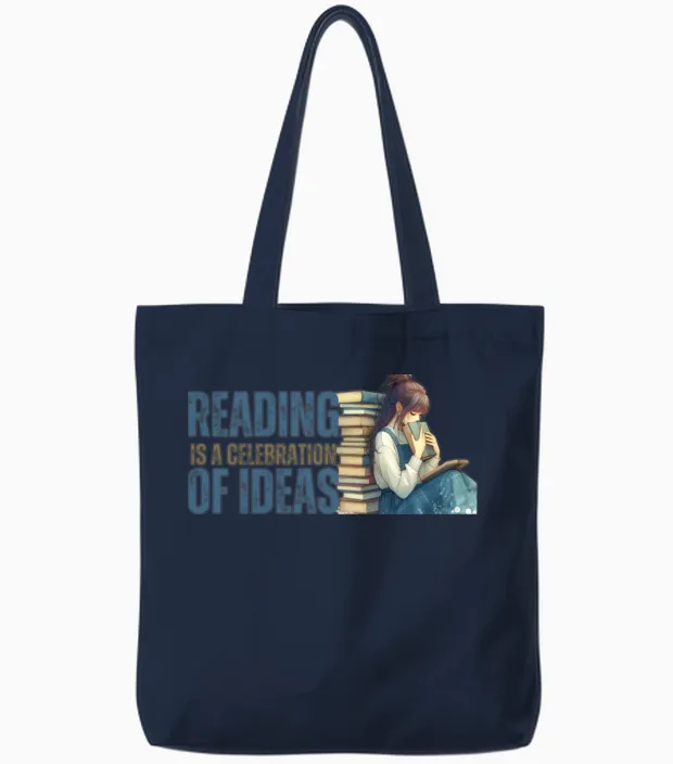Immerse in Literary Bliss: a Book Lover’s Journey Tote Bags in Navy