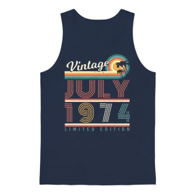 1974 in July Retro Unisex Tank Top - Navy